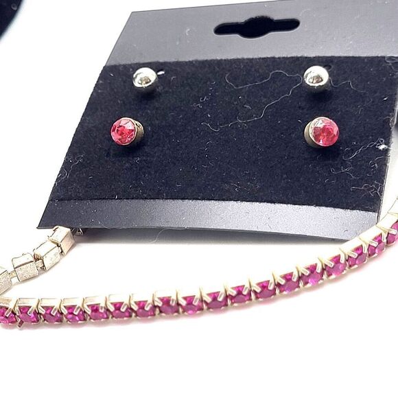Pink Demi Parure Bracelet and Earrings Two Stud Earrings - Picture 1 of 5